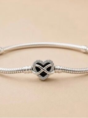 Pandora Sterling Silver Heart Infinity Charm Bracelet - Black Accent